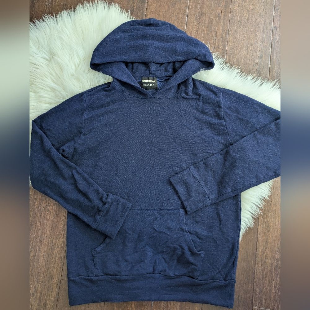 Monrow Dark Navy Blue Hoodie Supersoft Pullover Hoody L Large